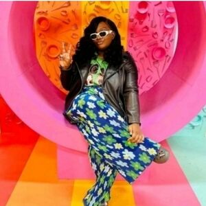 Floral Wide Leg Pants in Blue and Green